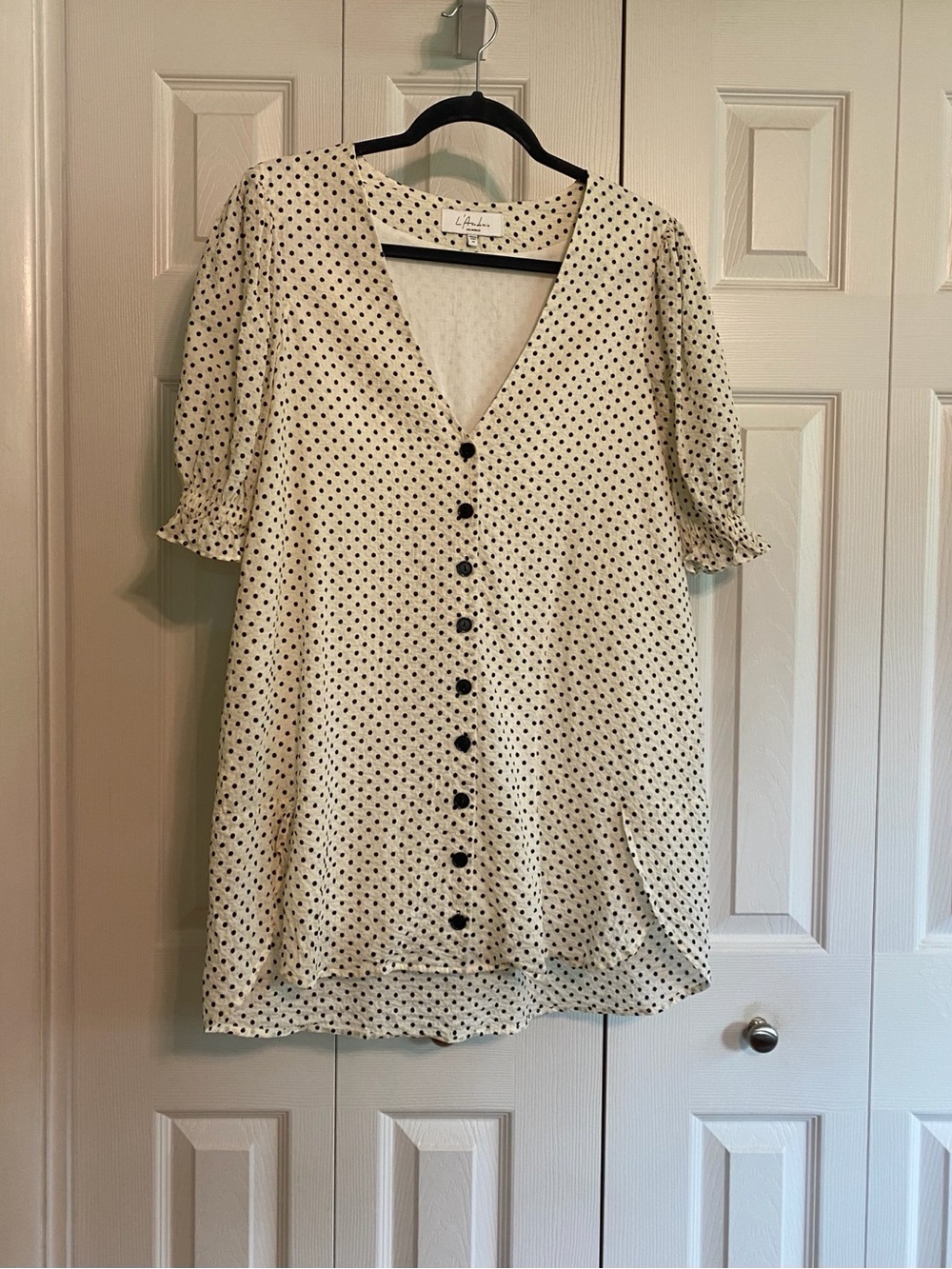🍀L'Academie White Mini Dress with Black Polka Dots